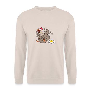 Lustiges Huhn - Unisex Pullover - Sand - Vorne - Alina (178cm) & Michal (187cm)