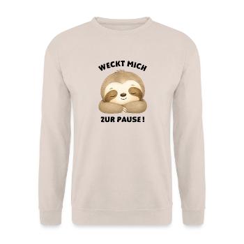 Weckt mich zur Pause Faultier - Unisex Pullover - Sand - Vorne - Alina (178cm) & Michal (187cm)