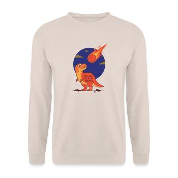 Die Lage ist nicht optimal - Dinosaurier Meteorit - Unisex Pullover - Sand - Vorne - Alina (178cm) & Michal (187cm)
