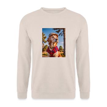 golden retriever wearing a red lumberjack shirt - Unisex Sweatshirt - sand - Front - Alina (178cm) & Michal (187cm)