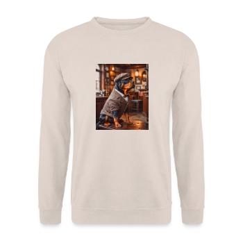 Rottweiler trägt Anzug aus den 1920er Jahren süße Hunde - Unisex Pullover - Sand - Vorne - Alina (178cm) & Michal (187cm)