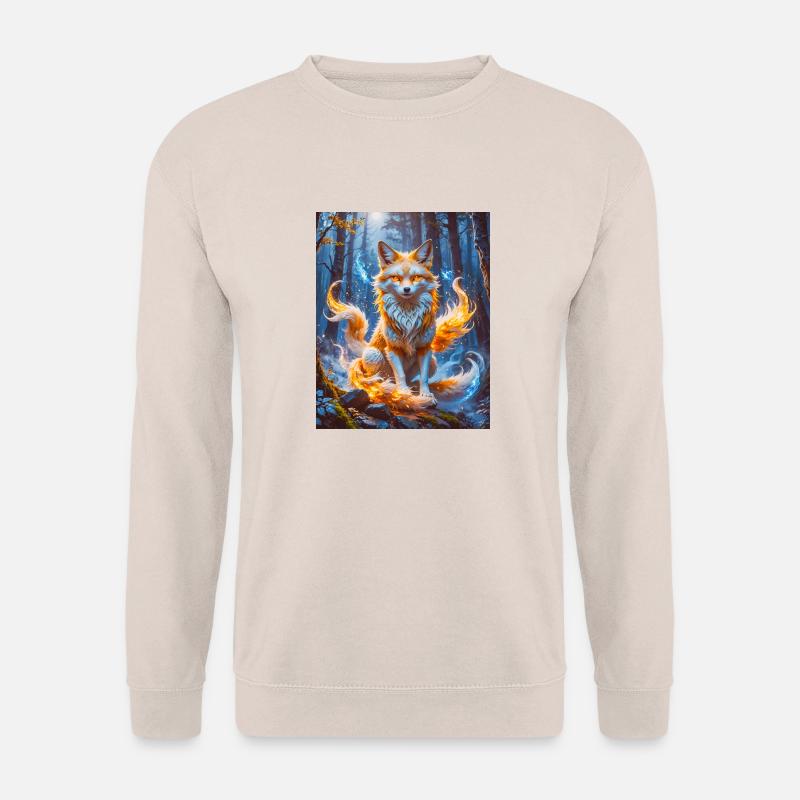 Eleganter mehrschwänziger Kitsune mit leuchtendem Fuchsfeuer - Unisex Pullover - Sand