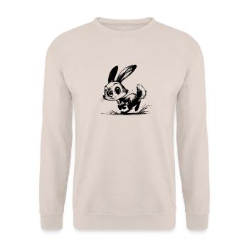 Hüpfendes Baby Häschen mit großen Augen und Ohren - Unisex Pullover - Sand - Vorne - Alina (178cm) & Michal (187cm)