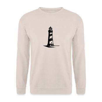 Gestreifter Leuchtturm an der Küste - Unisex Pullover - Sand - Vorne - Alina (178cm) & Michal (187cm)