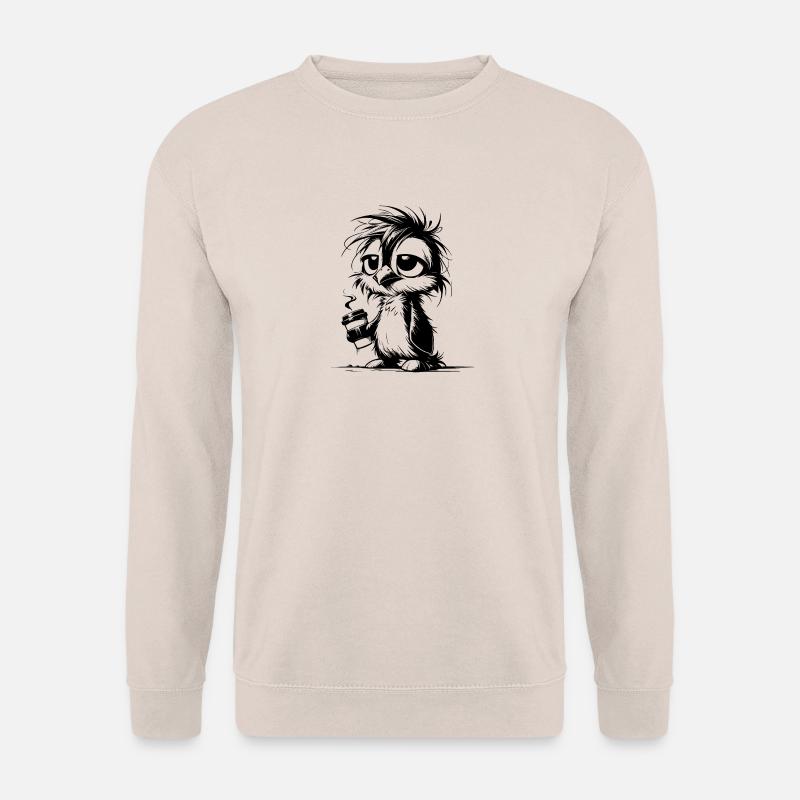Verwuschelter müder Pinguin mit Kaffeebecher - Unisex Pullover - Sand