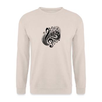 Schwebende Musik Noten fliegender Notenschlüssel - Unisex Pullover - Sand - Vorne - Alina (178cm) & Michal (187cm)