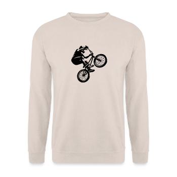 BMX Fahrer Sprung Stunt Fahrrad Style - Unisex Pullover - Sand - Vorne - Alina (178cm) & Michal (187cm)