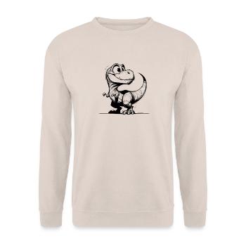 Freundlich lächelnder T-Rex Dino Zeichnung - Unisex Pullover - Sand - Vorne - Alina (178cm) & Michal (187cm)