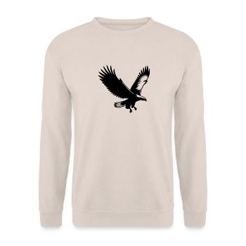 Eleganter Adler im Anflug mit breiten Flügeln - Unisex Pullover - Sand - Vorne - Alina (178cm) & Michal (187cm)