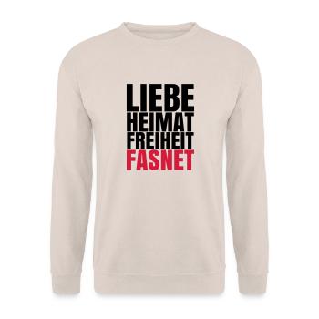 LIEBE HEIMAT FASNET - Unisex Pullover - Sand - Vorne - Alina (178cm) & Michal (187cm)