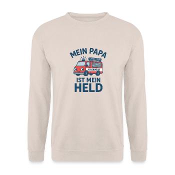 Logo Feuerwehr Kinder "Mein Papa ist mein Held" - Unisex Pullover - Sand - Vorne - Alina (178cm) & Michal (187cm)