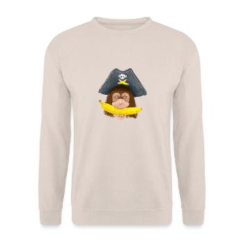 Gehender BANANEN-Piratenschimpanse - Unisex Pullover - Sand - Vorne - Alina (178cm) & Michal (187cm)