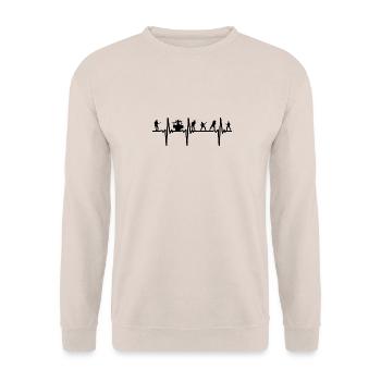 Herzschlag Band - Mein Herz schlägt für gute Musik - Unisex Pullover - Sand - Vorne - Alina (178cm) & Michal (187cm)