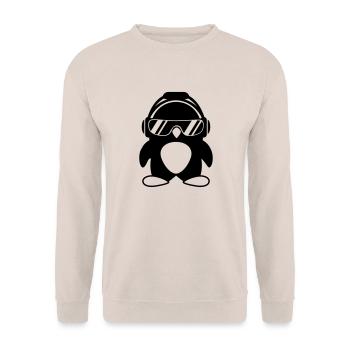 Pinguin mit Kopfhörer - Unisex Pullover - Sand - Vorne - Alina (178cm) & Michal (187cm)