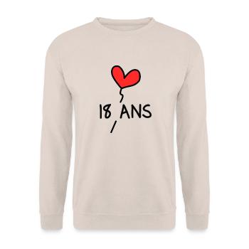 18 ANS. 18e ANNIVERSAIRE. ANNIVERSAIRE 18 ANS. 18 - Sweat-shirt Unisexe - sable - Devant - Alina (178cm) & Michal (187cm)