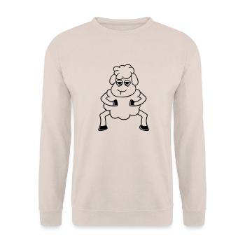 Schaf Müde Gelangweilter Blick Schäfchen Steht Süß - Unisex Pullover - Sand - Vorne - Alina (178cm) & Michal (187cm)
