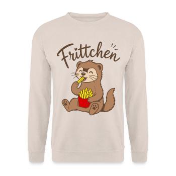 Frettchen Frittchen Fritten Pommes Frites essen - Unisex Pullover - Sand - Vorne - Alina (178cm) & Michal (187cm)