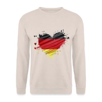 Deutschland Flagge Fahne Herz schwarz rot gold - Unisex Pullover - Sand - Vorne - Alina (178cm) & Michal (187cm)