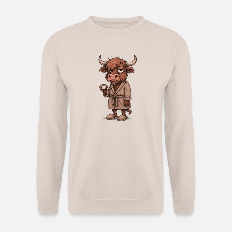 Vache des Highlands Grumpy avec café – Râle du matin - Sweat-shirt Unisexe - sable