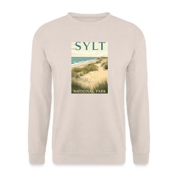 Sylt National Park | Vintage Beach Poster - Unisex Pullover - Sand - Vorne - Alina (178cm) & Michal (187cm)