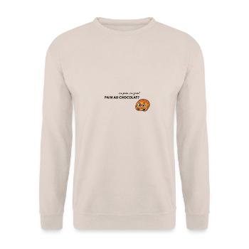 No pain, no gain. Pain au chocolat. - Unisex Pullover - Sand - Vorne - Alina (178cm) & Michal (187cm)