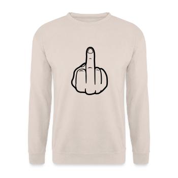 mittelfinger_black - Unisex Pullover - Sand - Vorne - Alina (178cm) & Michal (187cm)