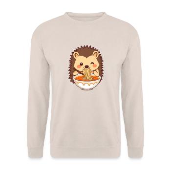Ein süßer Igel mag Nudelsuppe - Unisex Pullover - Sand - Vorne - Alina (178cm) & Michal (187cm)