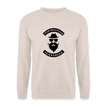 Team Bräutigam - JGA Crew - Junggesellenabschied - Unisex Pullover - Sand - Vorne - Alina (178cm) & Michal (187cm)