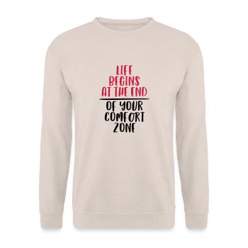 LIFE BEGINS AT THE END OF YOUR COMFORT ZONE - Unisex Pullover - Sand - Vorne - Alina (178cm) & Michal (187cm)