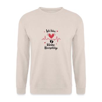 Geburt Schwanger - Ich höre kleine Herzschläge - Unisex Pullover - Sand - Vorne - Alina (178cm) & Michal (187cm)