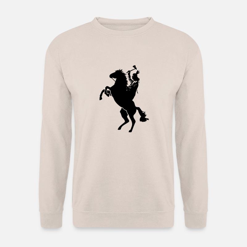 Indianer auf Pferd mit Tomerhawk - Unisex Pullover - Sand