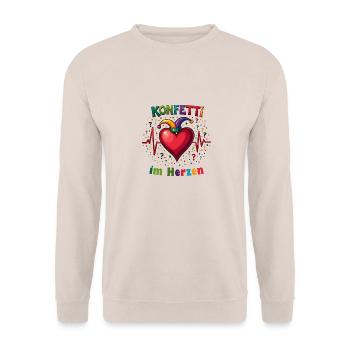 Karneval Herzschlag - Konfetti - Unisex Pullover - Sand - Vorne - Alina (178cm) & Michal (187cm)