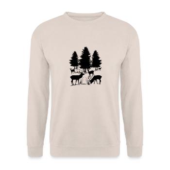 Animals in the forest, deer, roe deer, roe deer, trees, deer - Unisex Sweatshirt - sand - Front - Alina (178cm) & Michal (187cm)