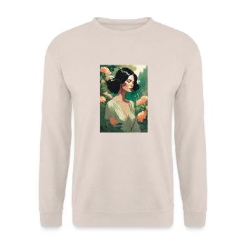 Belle femme aux cheveux noirs dans le champ de fleurs cadeau - Sweat-shirt Unisexe - sable - Devant - Alina (178cm) & Michal (187cm)