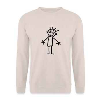 Strichmännchen Kinderzeichnung - Unisex Pullover - Sand - Vorne - Alina (178cm) & Michal (187cm)