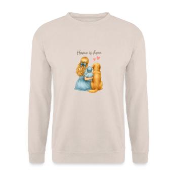 Home is Here – Family with Dog - Unisex Sweatshirt - sand - Front - Alina (178cm) & Michal (187cm)