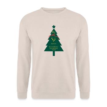 Jesus kommt, um dich zu segnen, Christmas Tree Faith - Unisex Pullover - Sand - Vorne - Alina (178cm) & Michal (187cm)