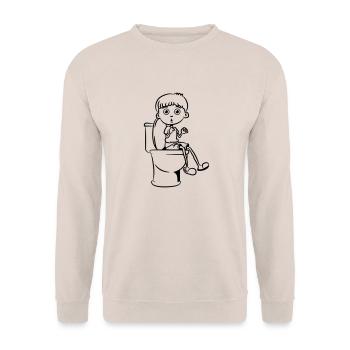 wc kleiner junge sitzen - Unisex Pullover - Sand - Vorne - Alina (178cm) & Michal (187cm)