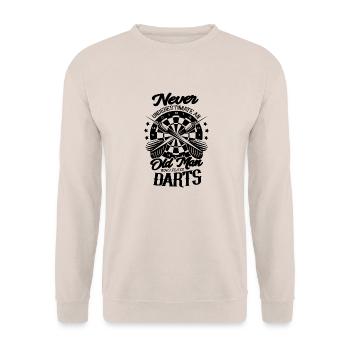 Never underestimate an old darts player - Unisex Sweatshirt - sand - Front - Alina (178cm) & Michal (187cm)