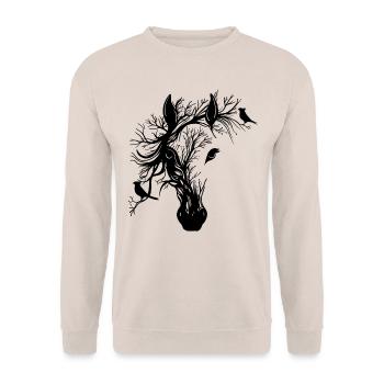 Horse head black with birds - Unisex Sweatshirt - sand - Front - Alina (178cm) & Michal (187cm)