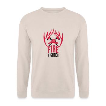 Fire flame helmet 2 axes firefighter - Unisex Sweatshirt - sand - Front - Alina (178cm) & Michal (187cm)