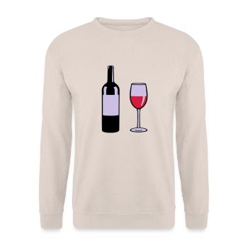 Weinflasche und Weinglas - Unisex Pullover - Sand - Vorne - Alina (178cm) & Michal (187cm)