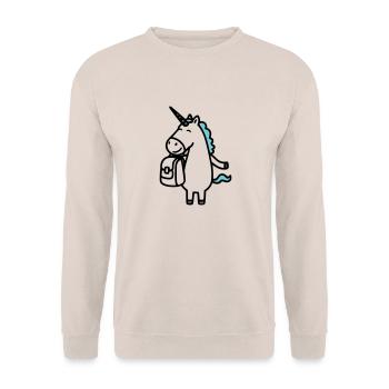 Cheerful unicorn for school enrollment with satchel - Unisex Sweatshirt - sand - Front - Alina (178cm) & Michal (187cm)