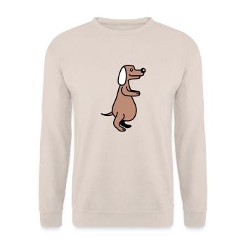 Dog Big Belly Overweight Funny Cartoon Comic - Unisex Sweatshirt - sand - Front - Alina (178cm) & Michal (187cm)