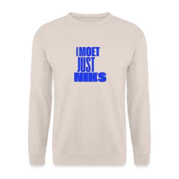 Kmoet just nothing, Antwerpener Dialekt Shirts - Unisex Pullover - Sand - Vorne - Alina (178cm) & Michal (187cm)