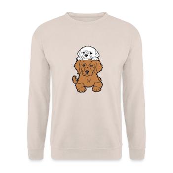 2 Puppies Dogs Lying On Top Two Friends Duo - Unisex Sweatshirt - sand - Front - Alina (178cm) & Michal (187cm)