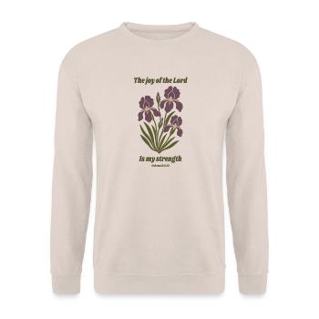 Die Freude des Herrn – Iris-Blumendesign - Unisex Pullover - Sand - Vorne - Alina (178cm) & Michal (187cm)