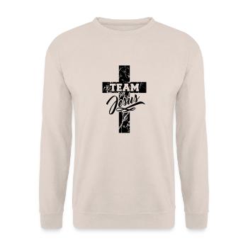 Team crew friends crosses scratches old text writi - Unisex Sweatshirt - sand - Front - Alina (178cm) & Michal (187cm)