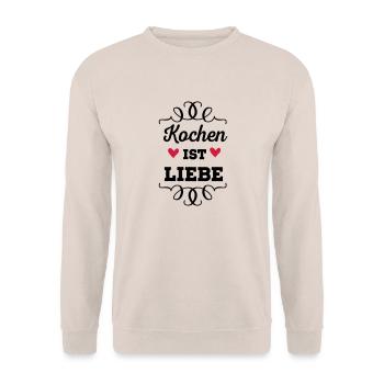 Kochen ist Liebe - Unisex Pullover - Sand - Vorne - Alina (178cm) & Michal (187cm)