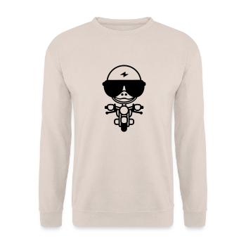 Ente auf Motorrad (SW) - Unisex Pullover - Sand - Vorne - Alina (178cm) & Michal (187cm)